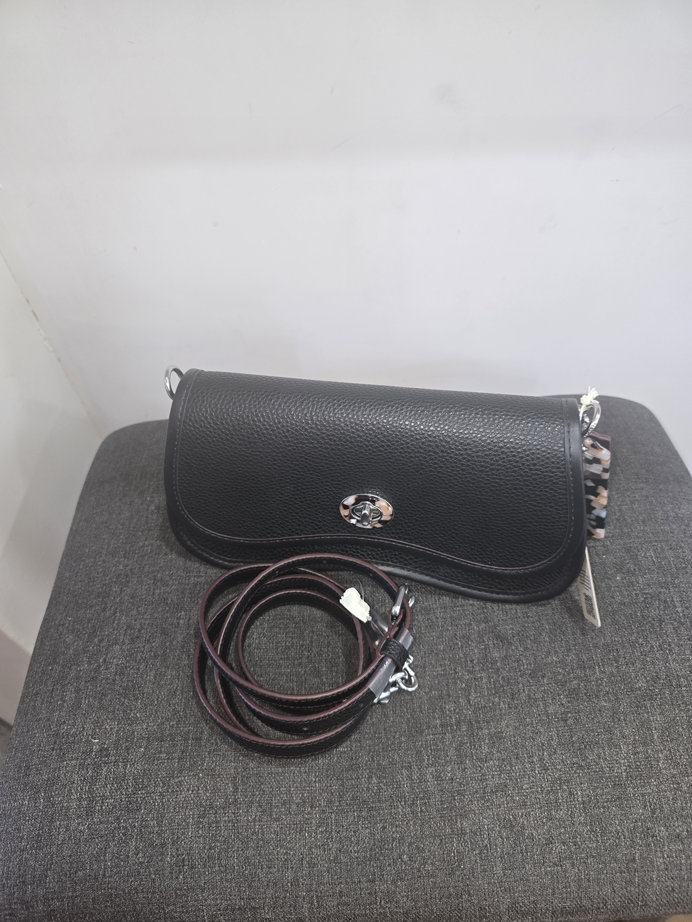 Coach Black Pebbled Leather Crossbody with Silver Turnlock